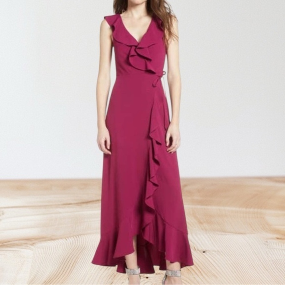 Leith Elegant Plum Purple Sleeveless Ruffle Wrap Around Maxi Dress Size XS Used